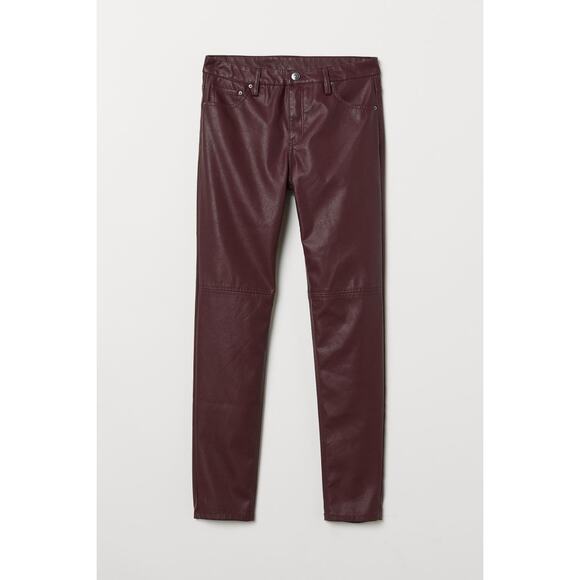 H&M Faux Leather Pants Skinny Fit in Burgundy Size 2 - Picture 12 of 12